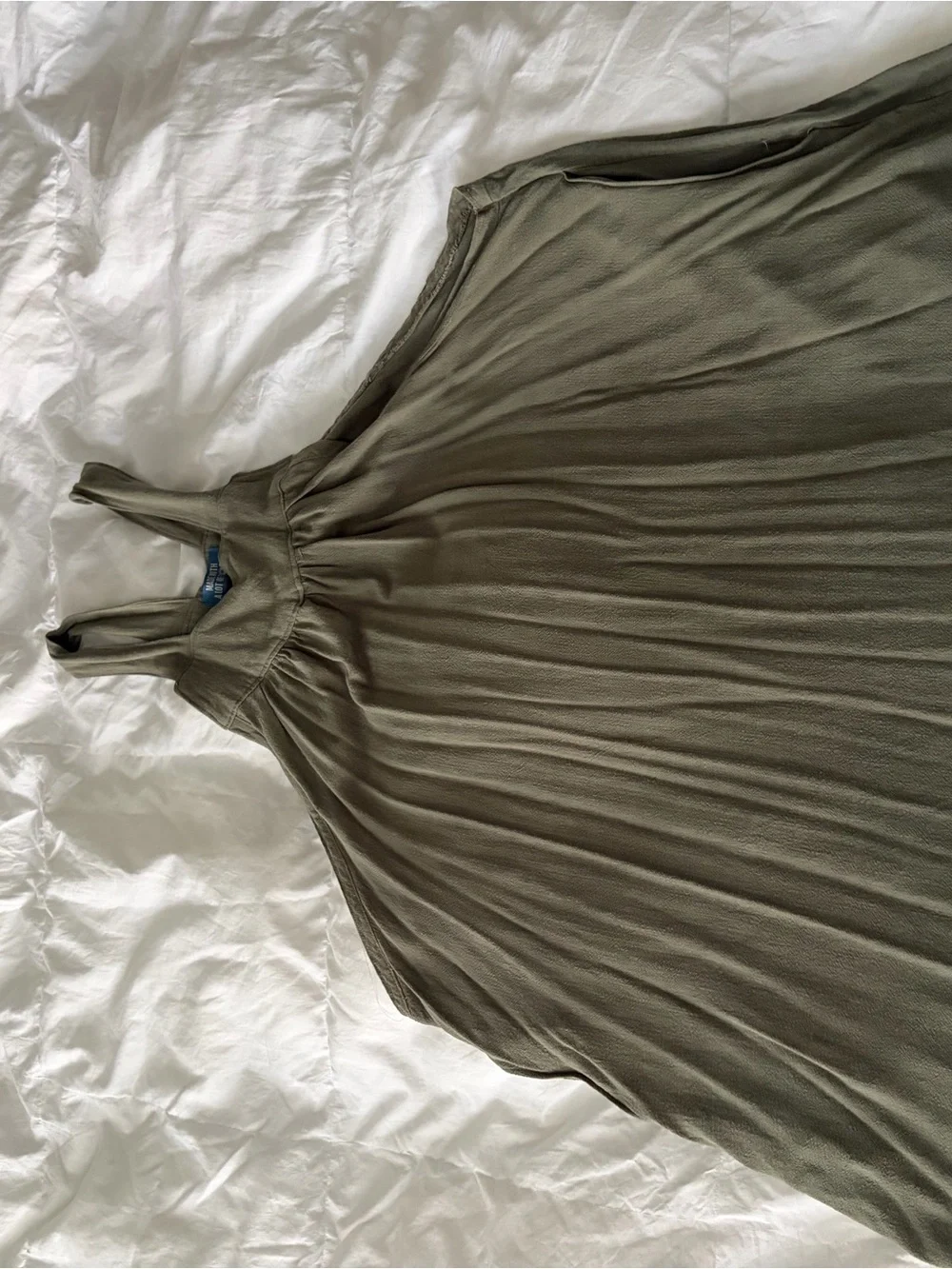 Hand Sew Olive Green Ribbed Pinafore Midi Dress - Effortless Everyday Style - Picture 6 of 9